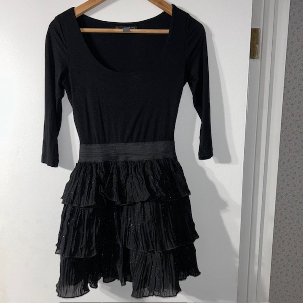 TWENTY ONE Womens Black Dress with Ruffle Layered w/Sequins Sz S/P NWOT